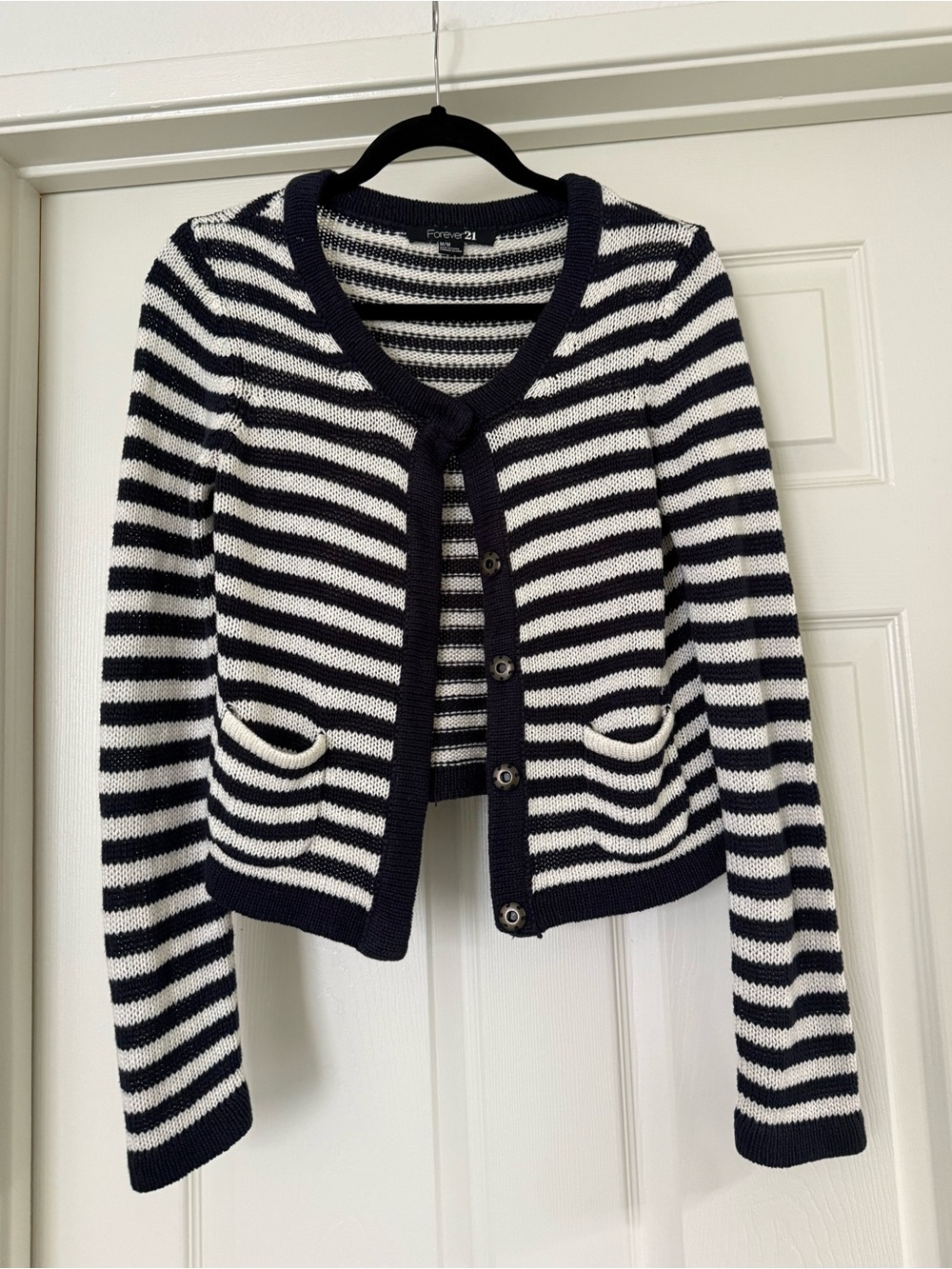 LAST CHANCE Forever 21 Navy and White Striped Button-Front Cardigan